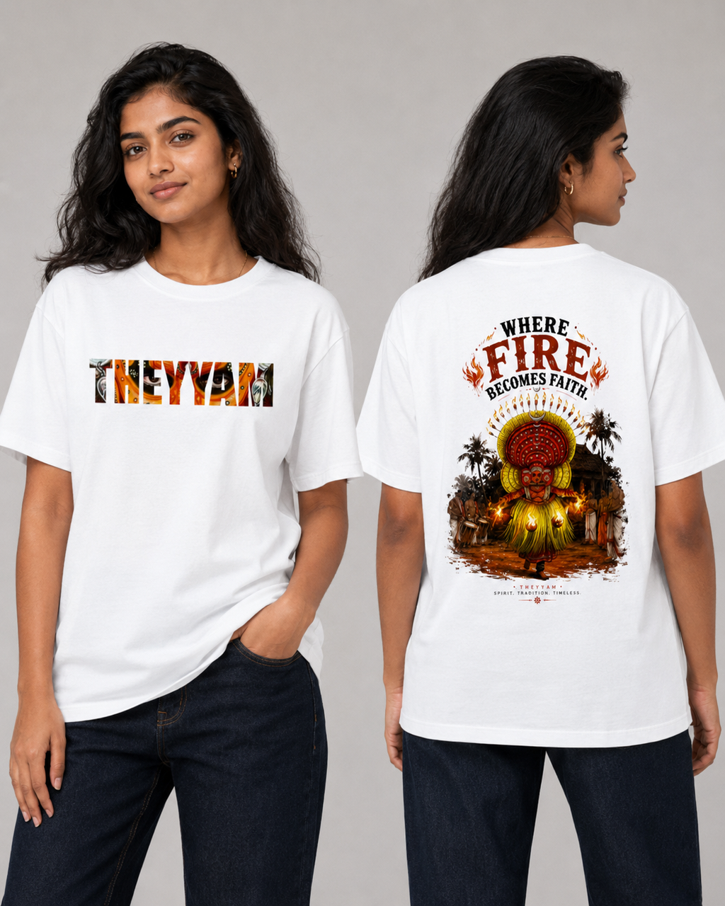 Where Fire Becomes Faith – Theyyam Oversized T-Shirt