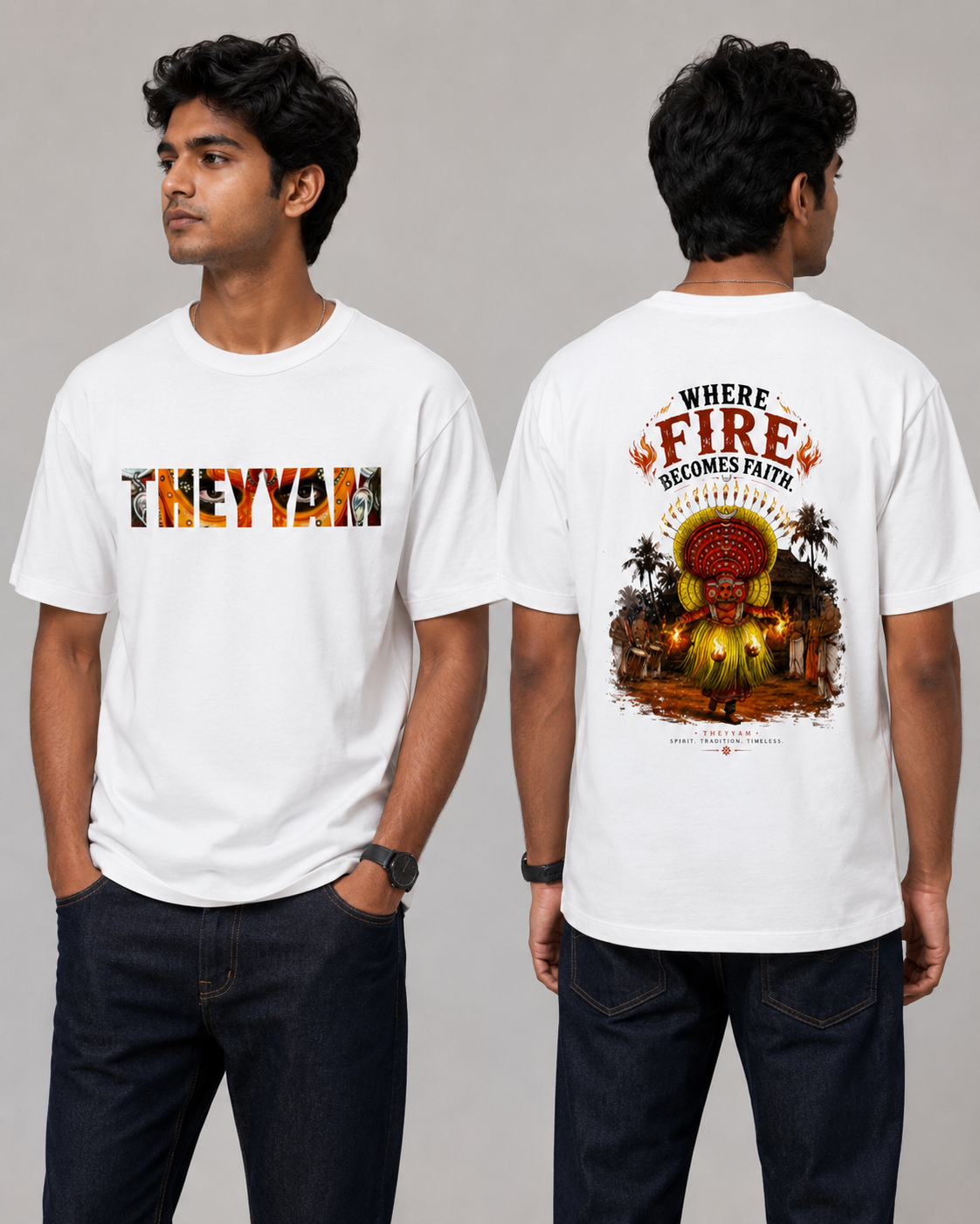 Where Fire Becomes Faith – Theyyam Oversized T-Shirt