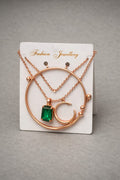 Elegant Rose Gold Circular Pendant Necklace with Emerald Green Stone